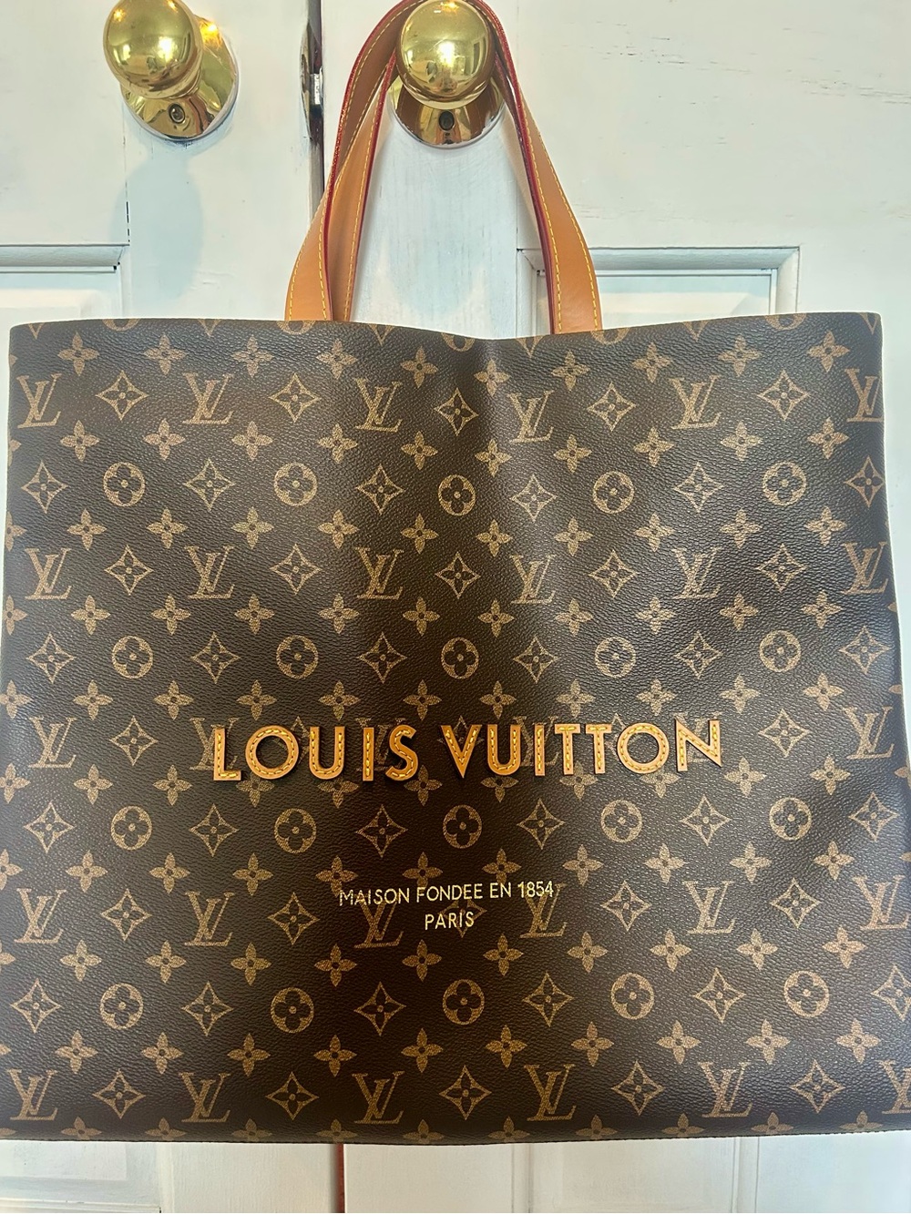 Source Unknown Brown Monogram Tote with Gold Logo